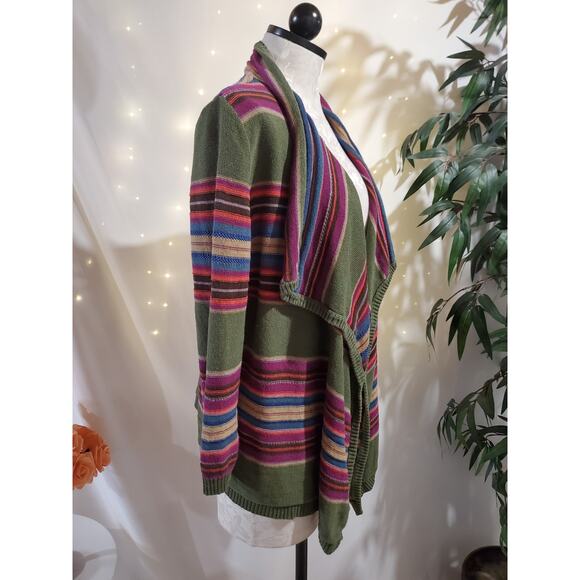 Vtg Ralph Lauren Chaps Linen Stripe Open Waterfall Cardigan Size M Southwestern - Picture 2 of 8